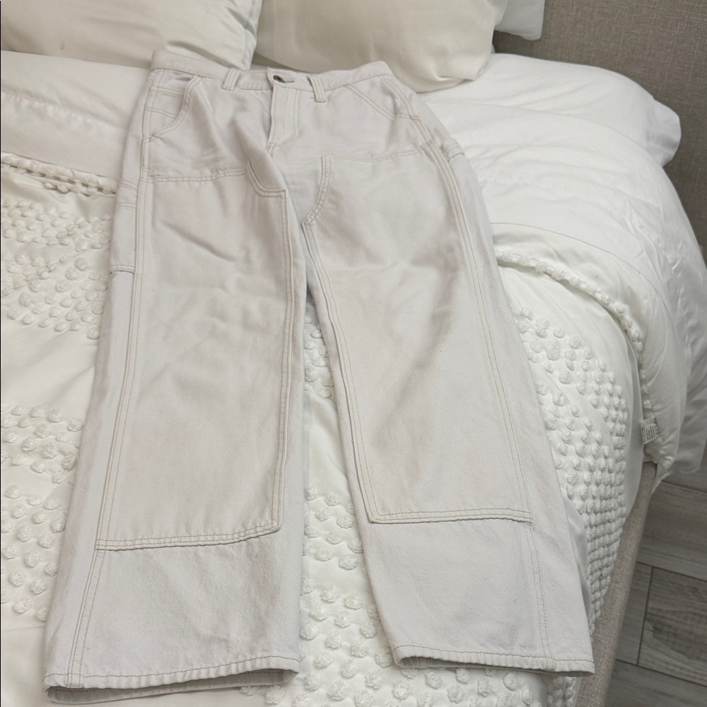 Abercrombie & Fitch Ecru Carpenter Jeans The Slouchy Jean MidRise Curve Love 25R - Picture 4 of 11